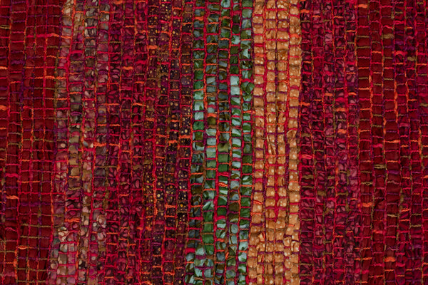 Handwoven Tablerunner, Red-Orange-Green, 14" x 43"