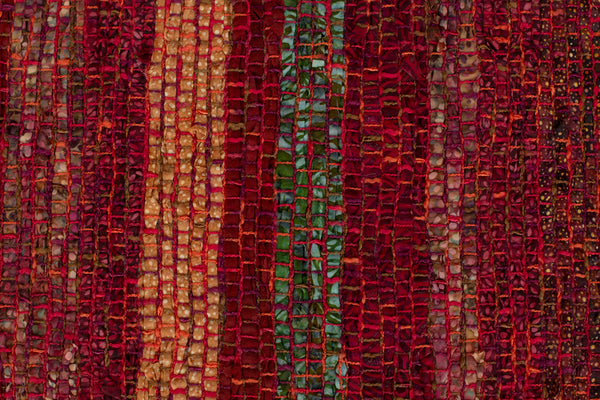 Handwoven Tablerunner, Red-Orange-Green, 14" x 43"