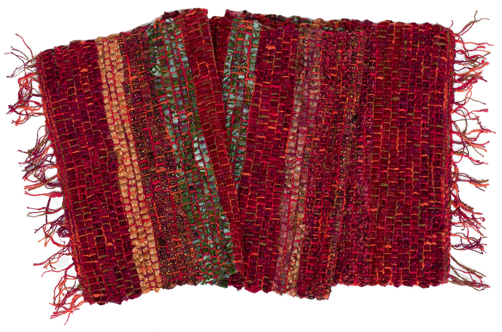 Handwoven Tablerunner, Red-Orange-Green, 14" x 43"
