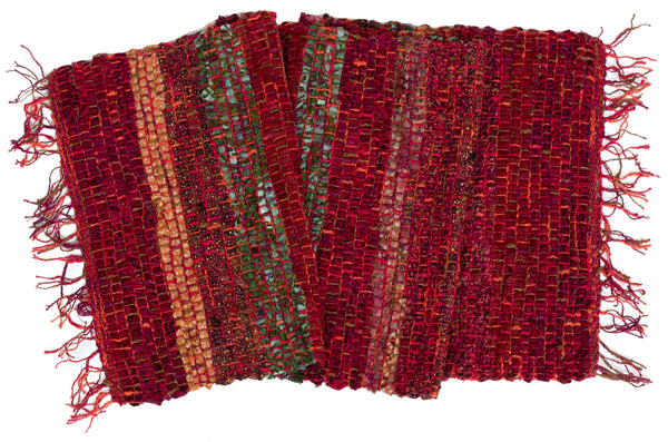 Handwoven Tablerunner, Red-Orange-Green, 14" x 43"