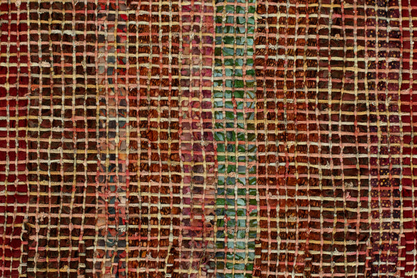 Handwoven Tablerunner, Rust-Green-Red, 14" x 43"