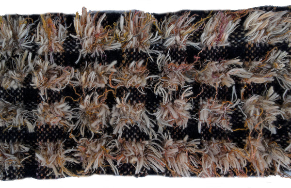 Handwoven and Deconstructed Scarf, "Orange and Gray Shag," 5.5" x 57"