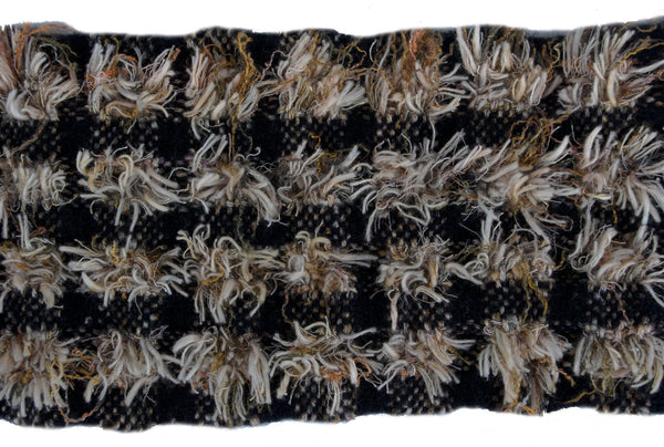 Handwoven and Deconstructed Scarf, "Orange and Gray Shag," 5.5" x 57"