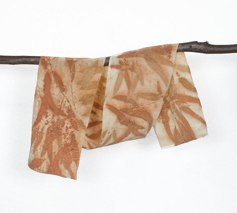 Eucalyptus Leaf Print Silk Scarf, matte crepe de chine, 8" x 50"