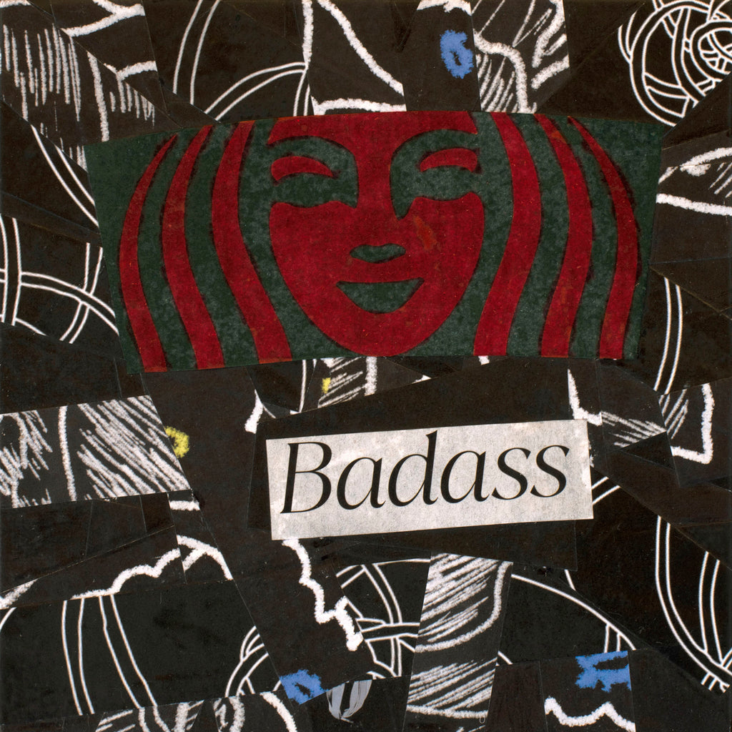 "Badass," original collage, 6" x 6"