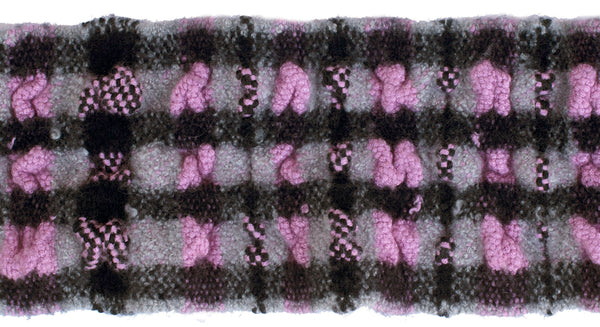 Handwoven and Felted Scarf, "Pink and Gray Plaid," 4.5 x 50 inches