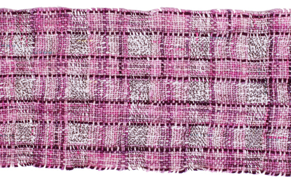 Handwoven Scarf, "Pink Plaid," 6" x 52"