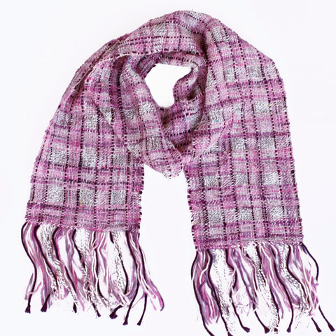 Handwoven Scarf, "Pink Plaid," 6" x 52"