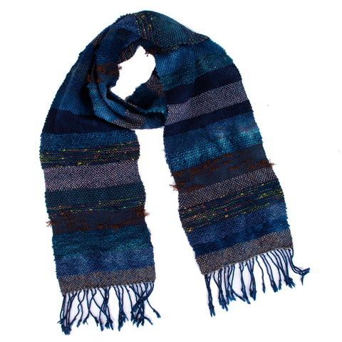 Handwoven and Overdyed Scarf, Denim, 6.5" x 62"
