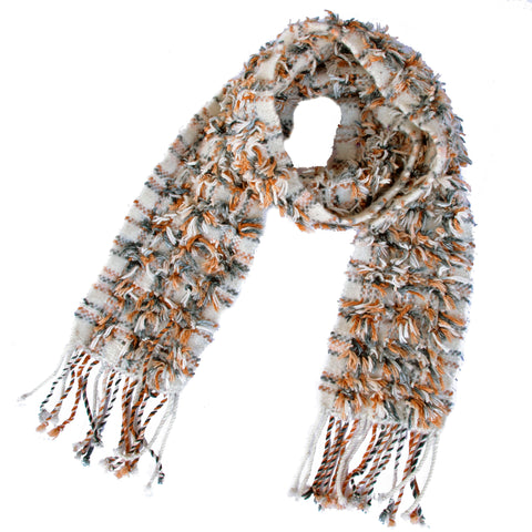 Handwoven and Deconstructed Scarf, "Caramel Shag," 5 x 50 inches