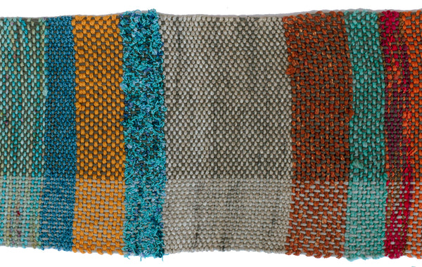 Handwoven Scarf, "Blue and Orange," 6.5" x 64"