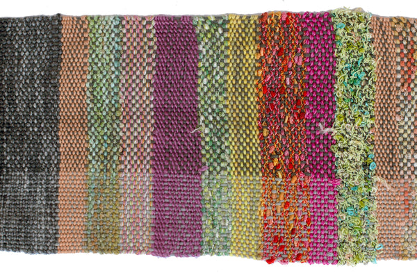 Handwoven Scarf, "Pink and Green," 6" x 64"