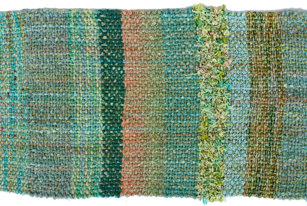Handwoven Scarf, "Ocean Greens," 6.5" x 59"