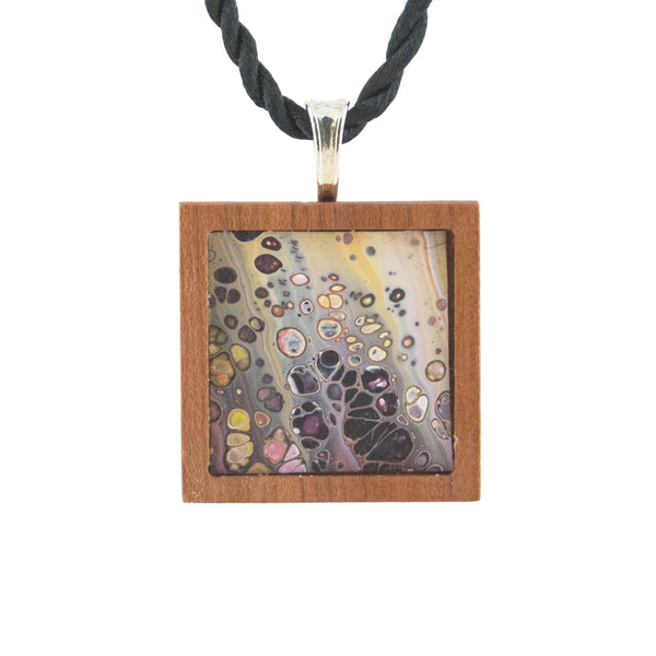 Art Necklace, grays and earth tones painting in hardwood frame