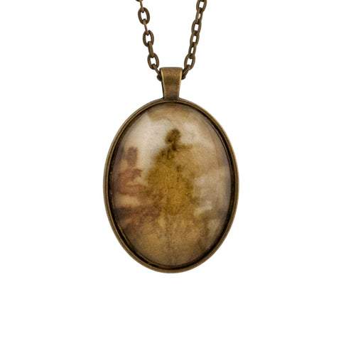 Leaf Print Necklace 33, glass cameo in vintage bronze setting