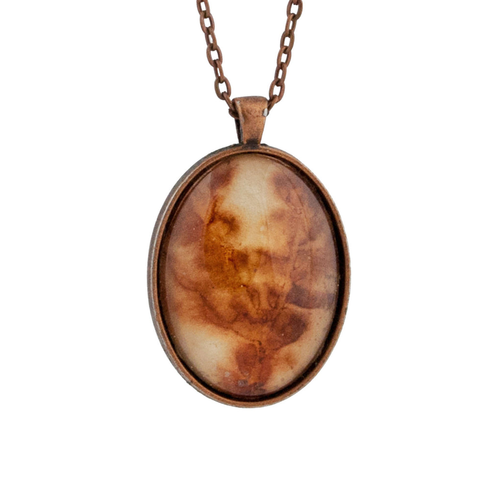 Leaf Print Necklace 38, glass cameo in antique copper setting