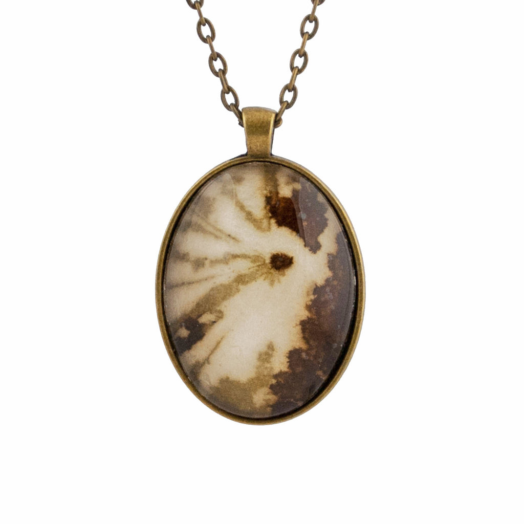 Leaf Print Necklace 39, glass cameo in vintage bronze setting