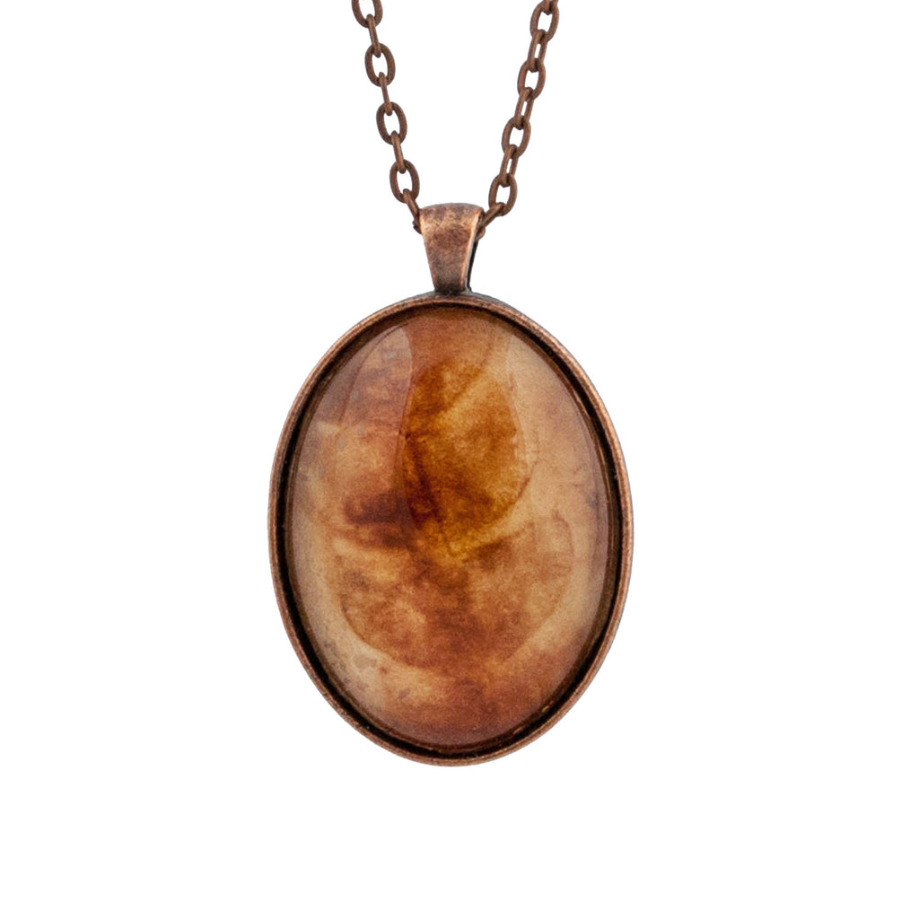 Leaf Print Necklace 44, glass cameo in antique copper setting