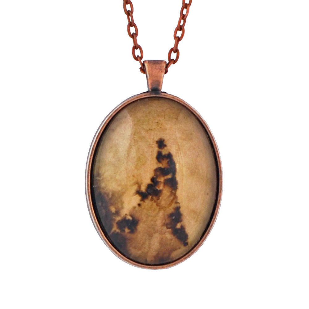 Leaf Print Necklace 17, glass cameo in antique copper setting