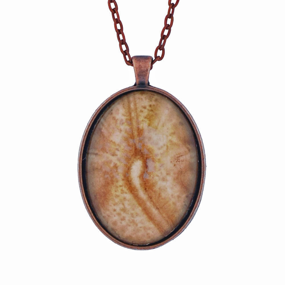Leaf Print Necklace 1, glass cameo in antique copper setting