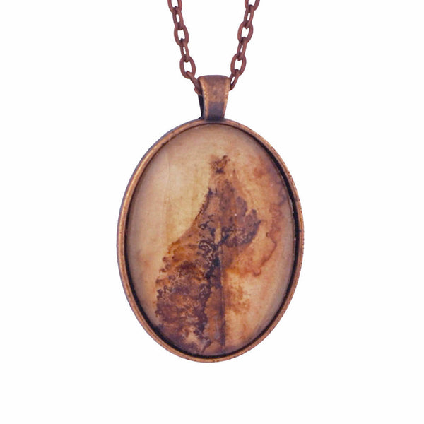 Leaf Print Necklace 29 glass cameo in antique copper setting