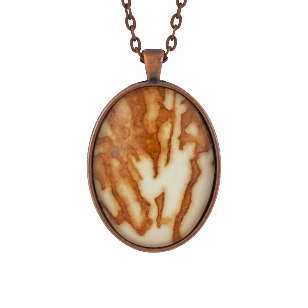 Leaf Print Necklace 30 glass cameo in antique copper setting