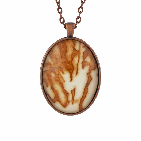 Leaf Print Necklace 30 glass cameo in antique copper setting