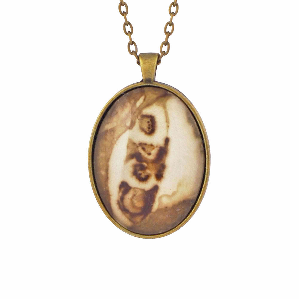 Leaf Print Necklace 32, glass cameo in vintage bronze setting