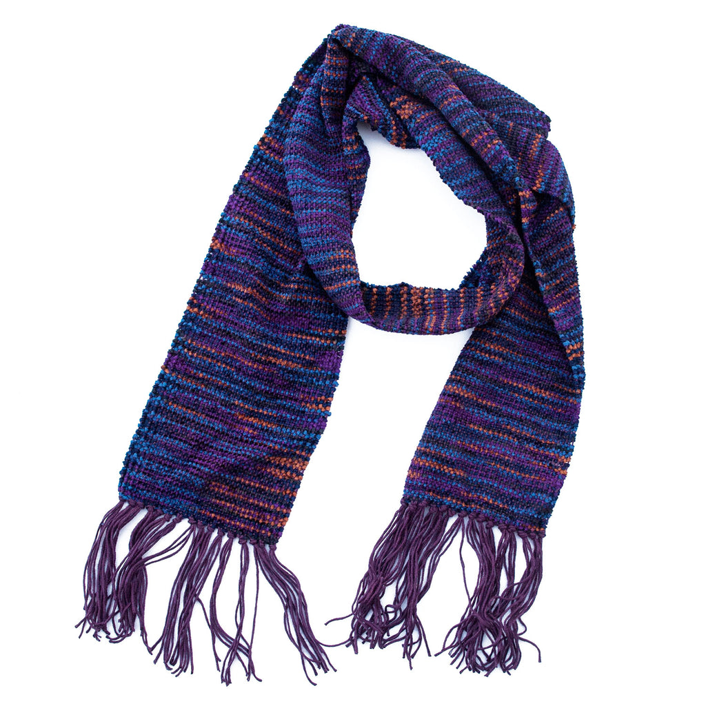 Handwoven Scarf, purple and blue chenille, 6" x 64"