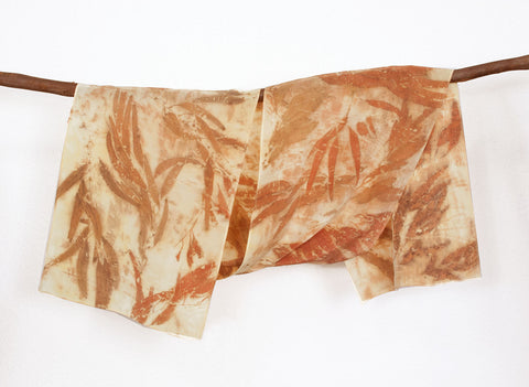 Eucalyptus Leaf Print Silk Scarf, matte crepe de chine, 13" x 70"