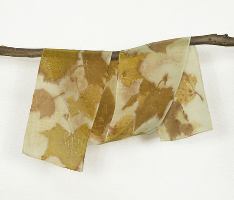 London Plane Leaf Print Silk Scarf, matte crepe de chine, 8" x 50"