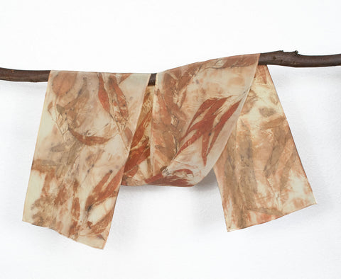 Eucalyptus Leaf Print Silk Scarf, matte crepe de chine, 8" x 50"